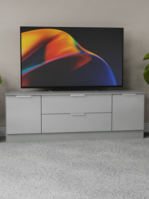 Poole 2 Door 2 Drawer Superwide Tv Unit In Uniform Grey Gloss & Dusk Grey (Ready Assembled) - image 1