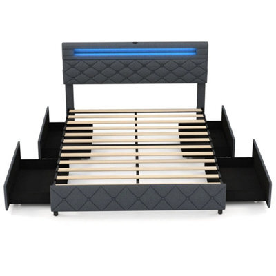 King Size Bed Frame W/ Led Lights & Charging Station - image 1