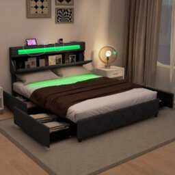 King Size Bed Frame W/ Led Lights & Charging Station - thumbnail 4