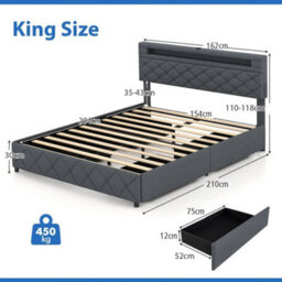 King Size Bed Frame W/ Led Lights & Charging Station - thumbnail 2