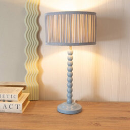 Valuelights Bobbins Powder Blue Table Lamp With Ruched Pleated Powder Blue Drum Lamp Shade And Led Bulb