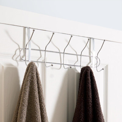 OHS Over Door 10 Hook Hanging Storage Coat Jacket Towel Rack Closet Organiser Silver - image 1