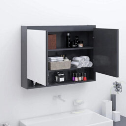 Berkfield Bathroom Mirror Cabinet 80X15X60 Cm Mdf Grey - thumbnail 1