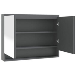 Berkfield Bathroom Mirror Cabinet 80X15X60 Cm Mdf Grey - thumbnail 2