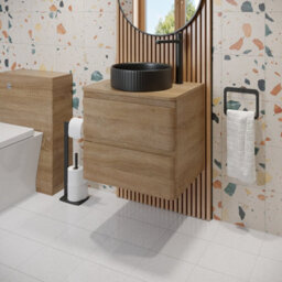 Affine 600mm Bathroom Countertop Vanity Unit Round Fluted Basin Sink Wall Hung Oak - thumbnail 1