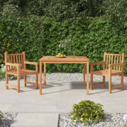 Berkfield 3 Piece Garden Dining Set Solid Wood Teak - thumbnail 1