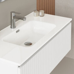 Banyetti Linea Matt White Ribbed Wall Hung Vanity Unit 1000mm X 460mm - thumbnail 3