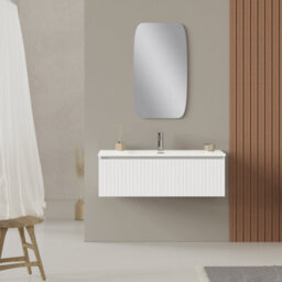 Banyetti Linea Matt White Ribbed Wall Hung Vanity Unit 1000mm X 460mm - thumbnail 1
