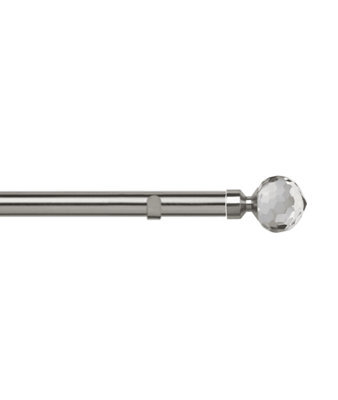 Unknown 28mm Fixed Length Metal Eyelet Curtain Pole Set In Satin Silver - Bella Finial, 80Cm - image 1