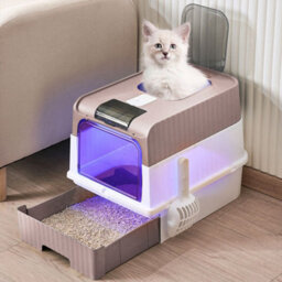 Living And Home Pink Fully Enclosed Cat Litter Box With Uv Sterilization - thumbnail 1
