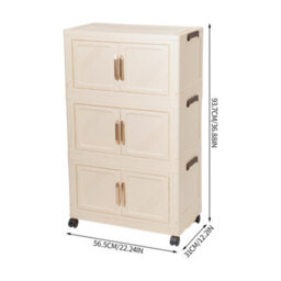 Darphe Cream Foldable 3 Tier Rolling Plastic Storage Cabinet With Magnetic Double Doors - thumbnail 9