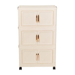 Darphe Cream Foldable 3 Tier Rolling Plastic Storage Cabinet With Magnetic Double Doors - thumbnail 4