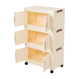 Darphe Cream Foldable 3 Tier Rolling Plastic Storage Cabinet With Magnetic Double Doors - thumbnail 5