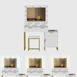 Kosy Koala Dressing Table Set With Bulb Lights Mirror, Storage Cabinet And Stool - White And Gold - Hollywood Style - thumbnail 4