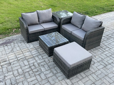 Fimous Rattan Sofa Set Outdoor Garden Furniture Set With Square Coffee Table Loveseat Sofa Big Footstool Side Table - image 1