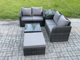 Fimous Rattan Sofa Set Outdoor Garden Furniture Set With Square Coffee Table Loveseat Sofa Big Footstool Side Table - thumbnail 2