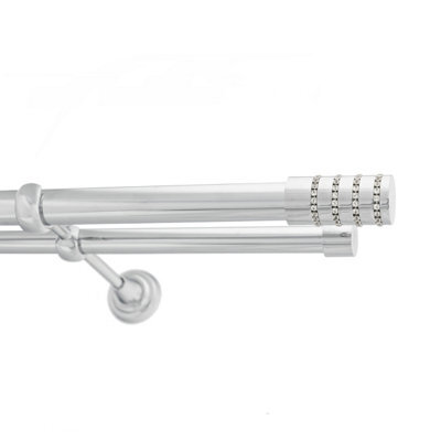 Toolty Double Metal Curtain Pole 25/19mm With Finials Rod Classic Brackets Roseti 195Cm Chrome