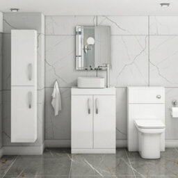 Royal Bathrooms 600mm Floor Standing Vanity Unit 2 Door Gloss White & Countertop Basin - Elena - thumbnail 2