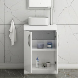 Royal Bathrooms 600mm Floor Standing Vanity Unit 2 Door Gloss White & Countertop Basin - Elena - thumbnail 3