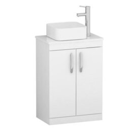 Royal Bathrooms 600mm Floor Standing Vanity Unit 2 Door Gloss White & Countertop Basin - Elena - thumbnail 4