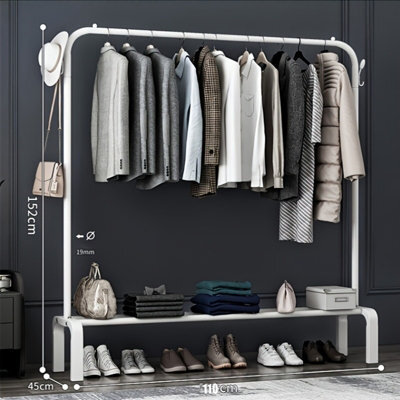 Heavy Duty Metal Single Rail Clothes Garment Hanging Rack Shelf Stand White - image 1