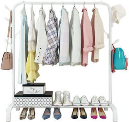 Heavy Duty Metal Single Rail Clothes Garment Hanging Rack Shelf Stand White - thumbnail 5