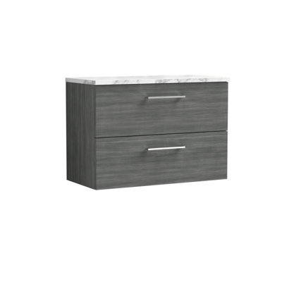 Nuie Arno Wall Hung 2-Drawer Vanity Unit With Laminate Worktop In Anthracite Woodgrain