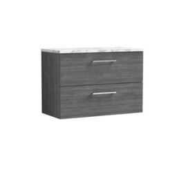 Nuie Arno Wall Hung 2-Drawer Vanity Unit With Laminate Worktop In Anthracite Woodgrain