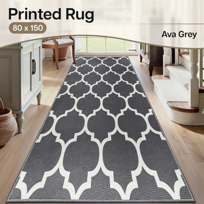 Ameha Printed Area Rugs For Bedroom Large Bedside Rug 80X150 Cm Non Slip Runner Modern Trellis Style Durable Soft Kids Room (Ava Grey) - image 1