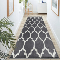 Ameha Printed Area Rugs For Bedroom Large Bedside Rug 80X150 Cm Non Slip Runner Modern Trellis Style Durable Soft Kids Room (Ava Grey) - thumbnail 4
