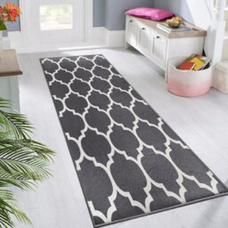 Ameha Printed Area Rugs For Bedroom Large Bedside Rug 80X150 Cm Non Slip Runner Modern Trellis Style Durable Soft Kids Room (Ava Grey) - thumbnail 2