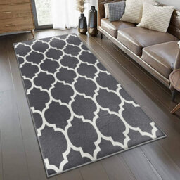 Ameha Printed Area Rugs For Bedroom Large Bedside Rug 80X150 Cm Non Slip Runner Modern Trellis Style Durable Soft Kids Room (Ava Grey) - thumbnail 3