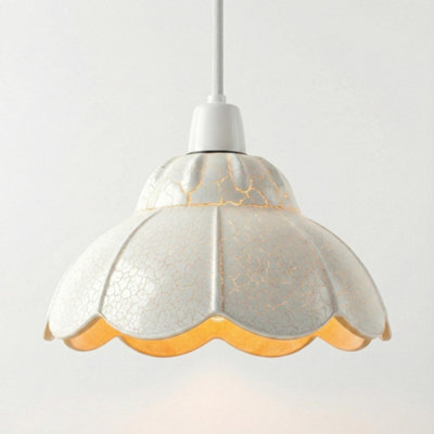 Crackle Glass Pendant Lamp Shade 20Cm Vintage Scalloped Design E27 Fit White Retro Ceiling Light For Kitchen Dining - image 1