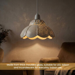 Crackle Glass Pendant Lamp Shade 20Cm Vintage Scalloped Design E27 Fit White Retro Ceiling Light For Kitchen Dining - thumbnail 9