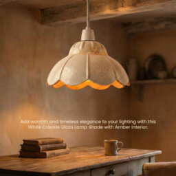 Crackle Glass Pendant Lamp Shade 20Cm Vintage Scalloped Design E27 Fit White Retro Ceiling Light For Kitchen Dining - thumbnail 6