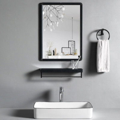 Darphe Black Perforation-Free Wall-Mounted Rectangular Framed Bathroom Mirror - image 1