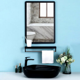 Darphe Black Perforation-Free Wall-Mounted Rectangular Framed Bathroom Mirror - thumbnail 3