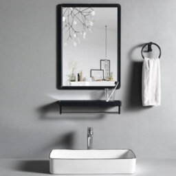 Darphe Black Perforation-Free Wall-Mounted Rectangular Framed Bathroom Mirror - thumbnail 1