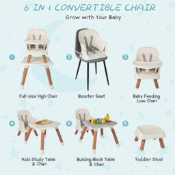 Costway 6-In-1 Baby High Chair Convertible Infant Feeding Chair-White - thumbnail 4