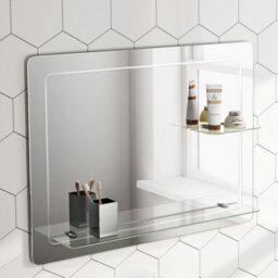 Nes Home 800 X 600mm Round Corner Mirror With Double Glass Shelves