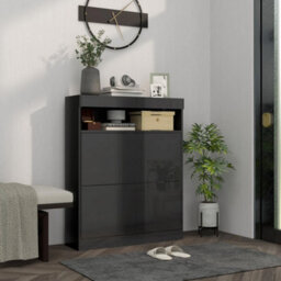 Wall Mounted Or Freestanding Shoe Cabinet With 2 Flip Drawers, Black - thumbnail 2