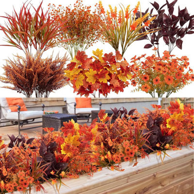 CLEFFNS 16Pcs Artificial Fall Flowers Outdoors, Faux Maples Mums For Outside Artificial Flowers Plants For Thanksgiving Autumn Decor - image 1