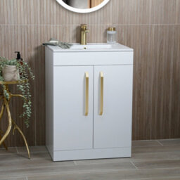Plum&clay Denver Gloss White Freestanding Vanity Unit & Basin Set With Gold Tap & Handles (W)615mm (H)850mm - thumbnail 2