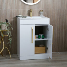 Plum&clay Denver Gloss White Freestanding Vanity Unit & Basin Set With Gold Tap & Handles (W)615mm (H)850mm - thumbnail 3