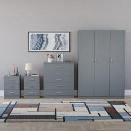 Lassic Vida Designs Riano 4 Piece Bedroom Set (3 Drawer Bedside Chest, 5 Drawer Chest, 3 Door Wardrobe), Grey - thumbnail 7