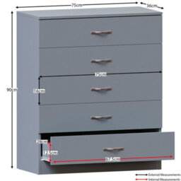 Lassic Vida Designs Riano 4 Piece Bedroom Set (3 Drawer Bedside Chest, 5 Drawer Chest, 3 Door Wardrobe), Grey - thumbnail 4