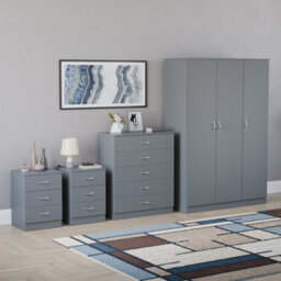 Lassic Vida Designs Riano 4 Piece Bedroom Set (3 Drawer Bedside Chest, 5 Drawer Chest, 3 Door Wardrobe), Grey - thumbnail 6