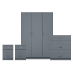 Lassic Vida Designs Riano 4 Piece Bedroom Set (3 Drawer Bedside Chest, 5 Drawer Chest, 3 Door Wardrobe), Grey - thumbnail 8