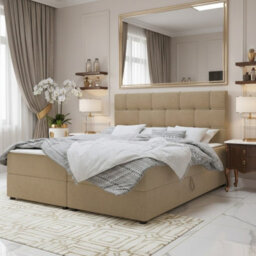 Upholstered Bedroom Storage Bed With Mdf And Laminated Board Frame Bonell Spring Base And Topper Mattress Set 180X200 Beige - thumbnail 2