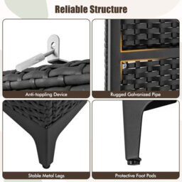 Gainoom Black Wicker Wardrobe Pe Rattan Wardrobe Armoire Closet W/ Hanging Rod - thumbnail 4